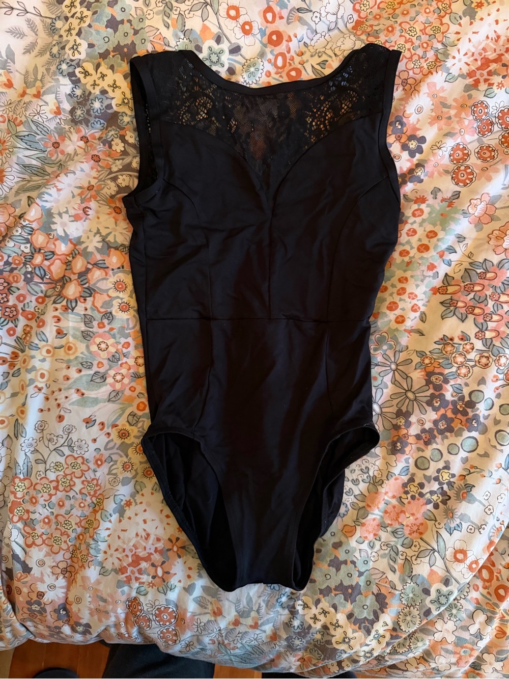 Black Lace-Back Women's Sleeveless Leotard